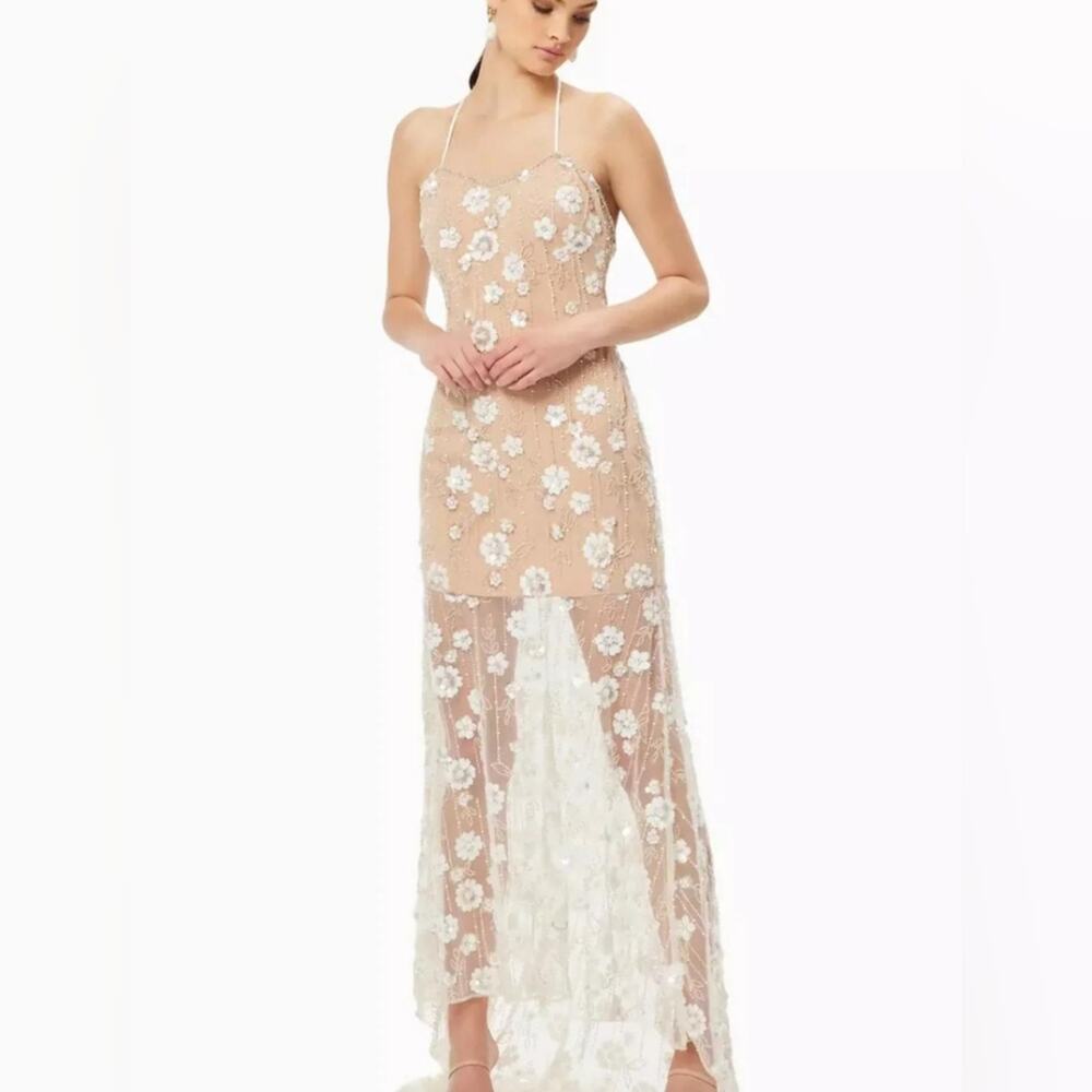 Elliatt Retusa Embellished Mesh Gown XS New with Tag with Sheer Panel Prom Bride